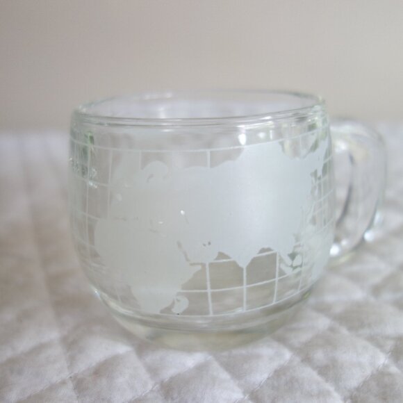 Vtg NESTLE Clear Glass Coffee Cup Mug Etched Globe / World - Picture 1 of 6